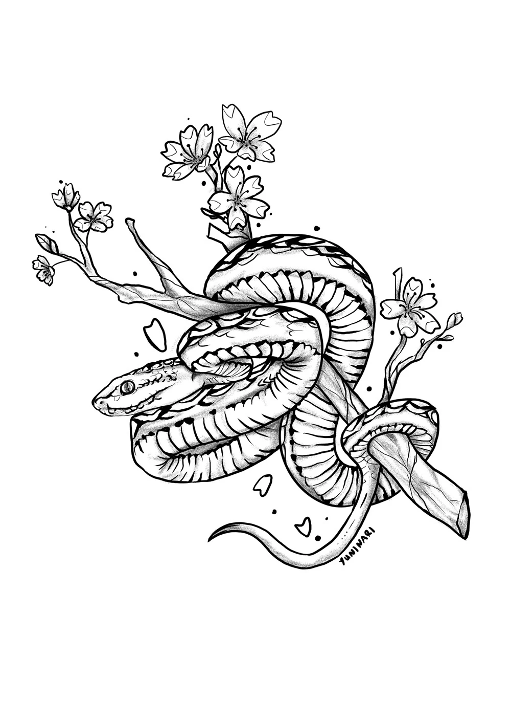 tattoo design snake cherry blossom