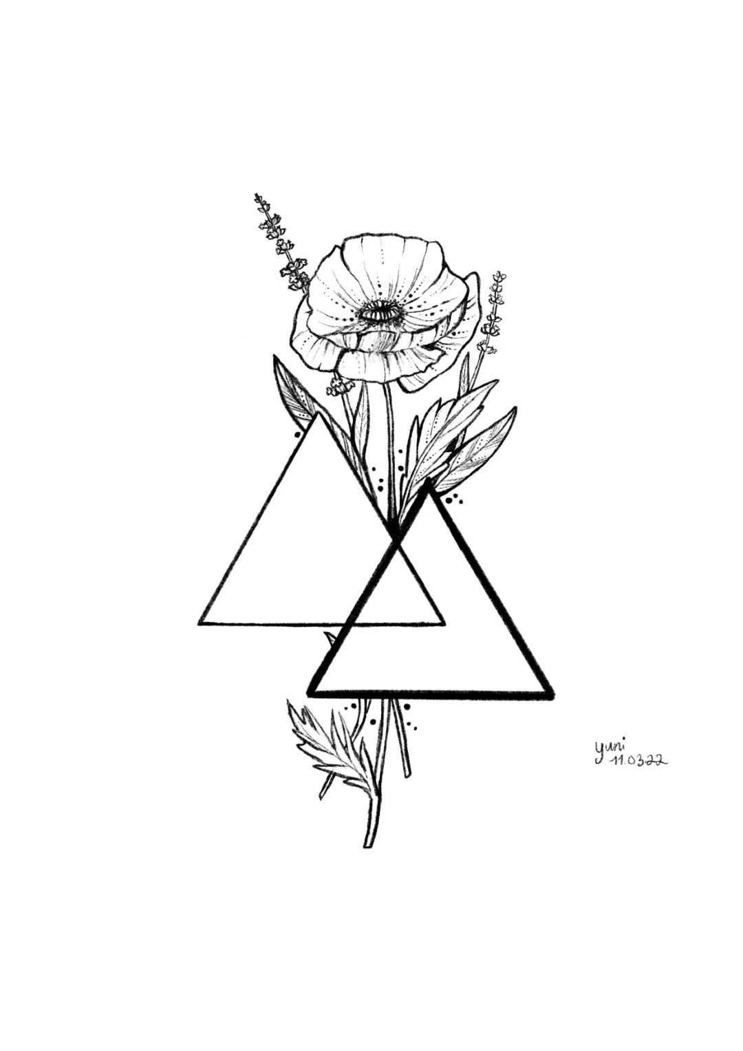 Tattoo Design poppy lavender triangles