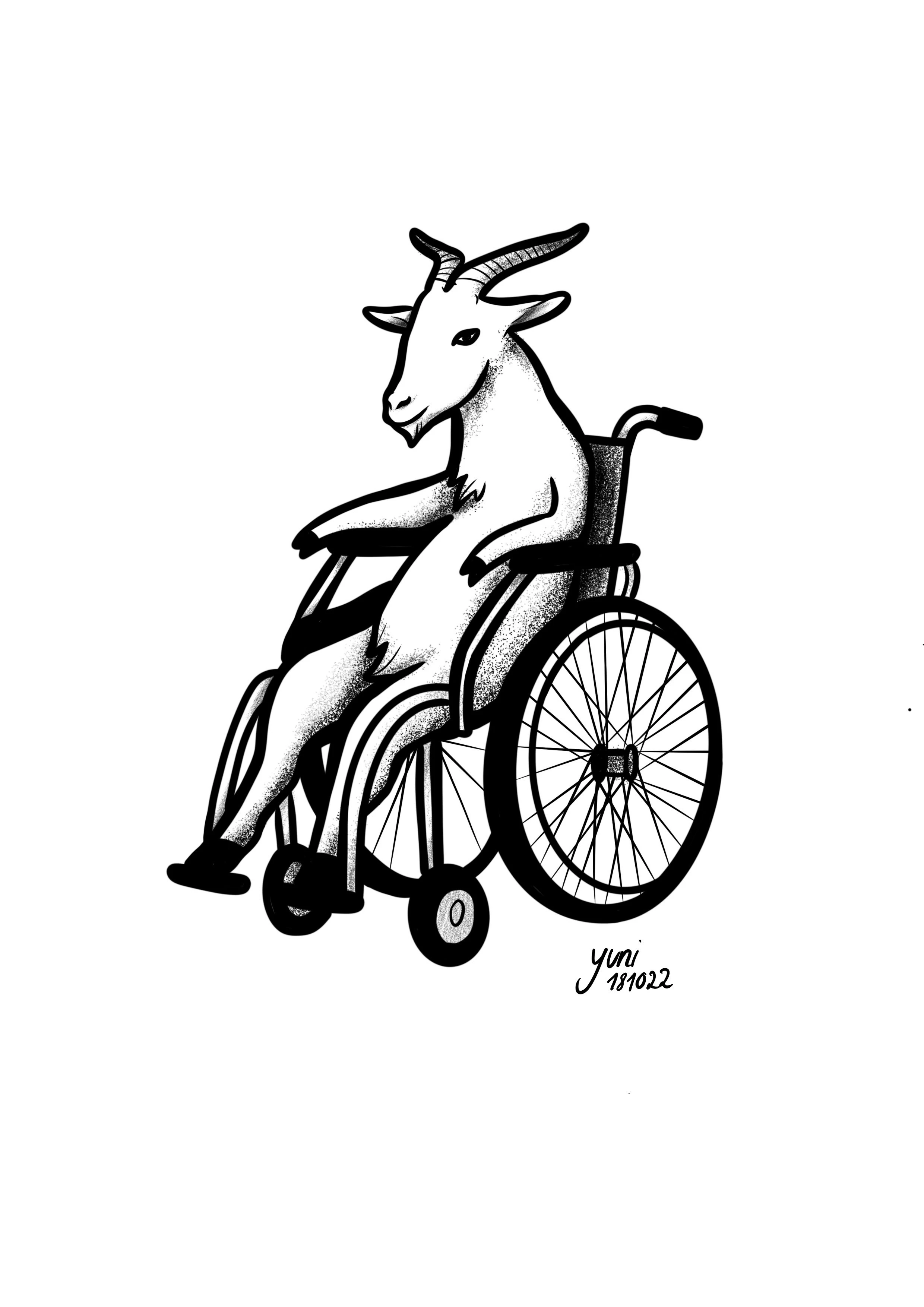 Tattoo Design Ziege im Rollstuhl