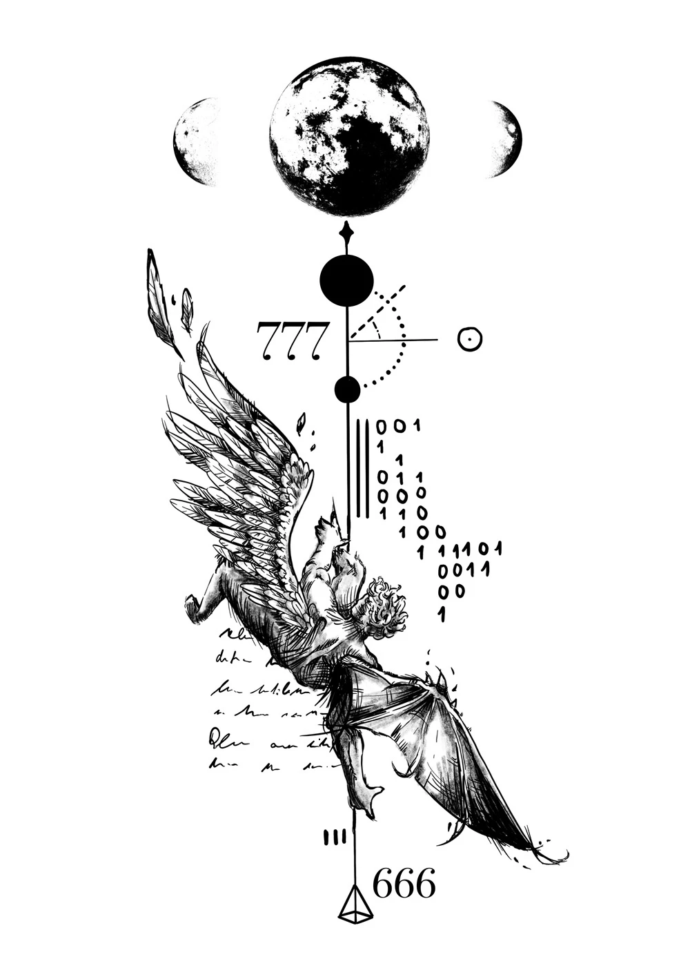 tattoodesign lucifer fallen angel moon graphic style