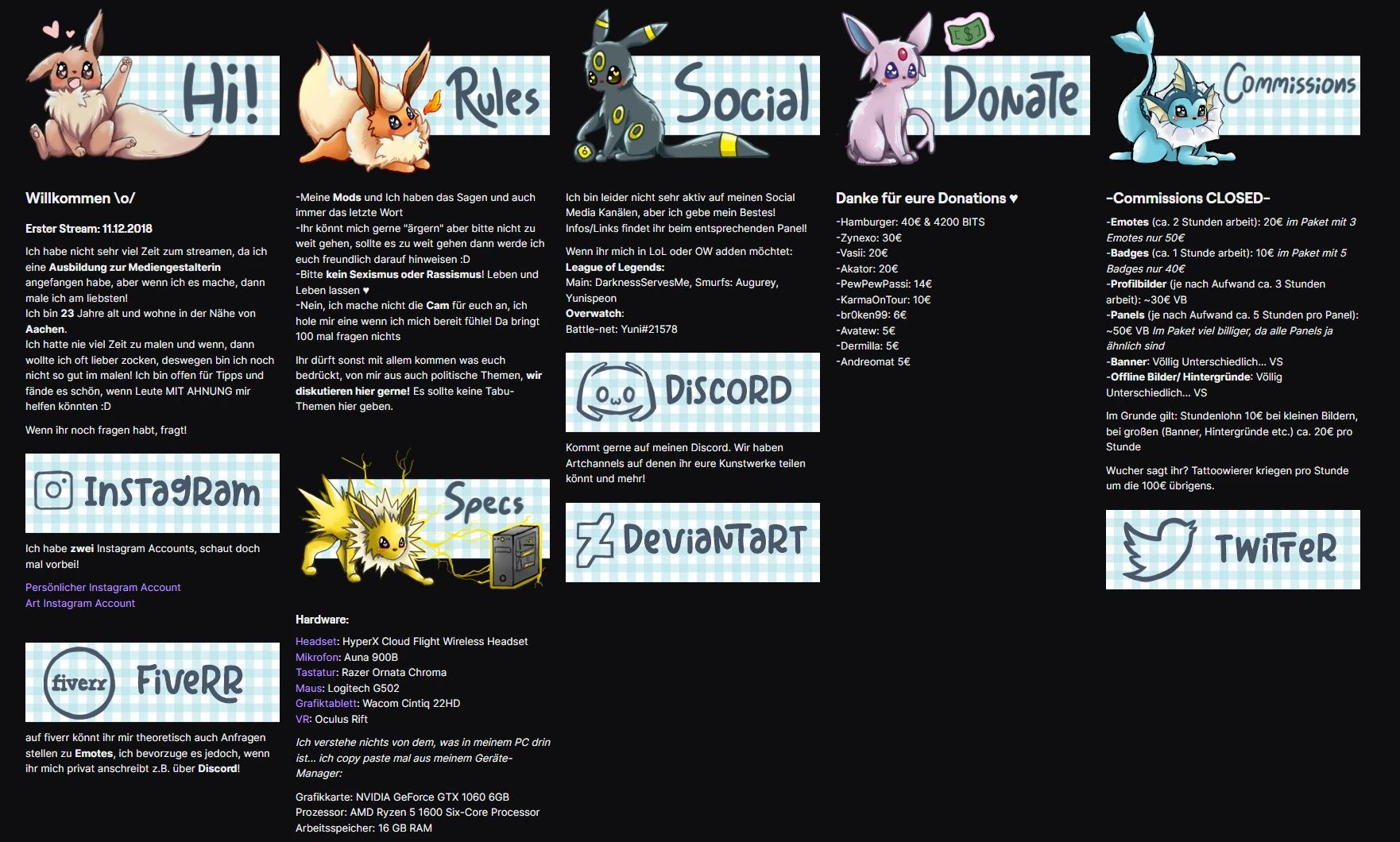 pokemon twitch panels eevee evolutions blue cute kawaii