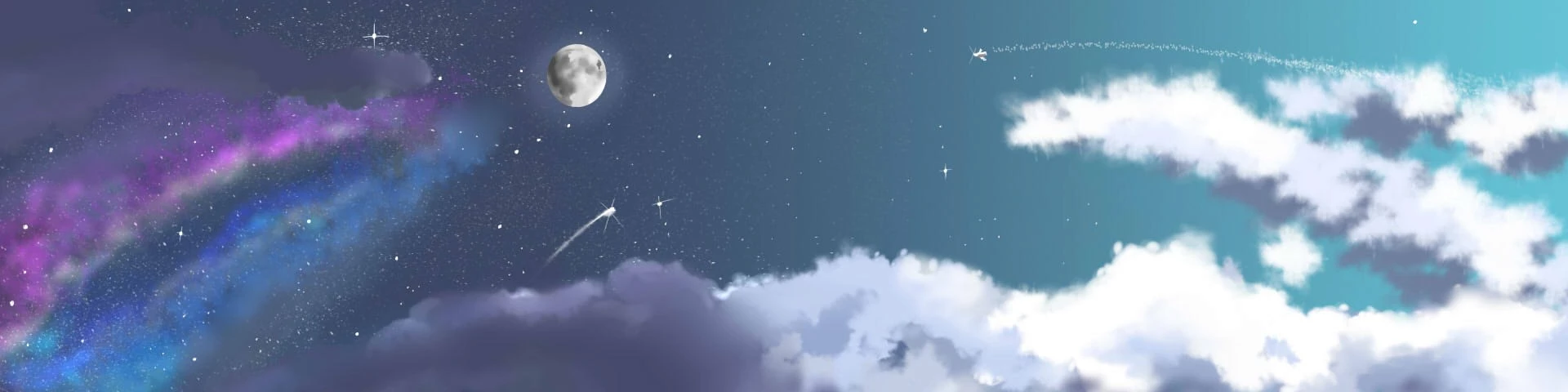 banner illustration day night milkyway clouds