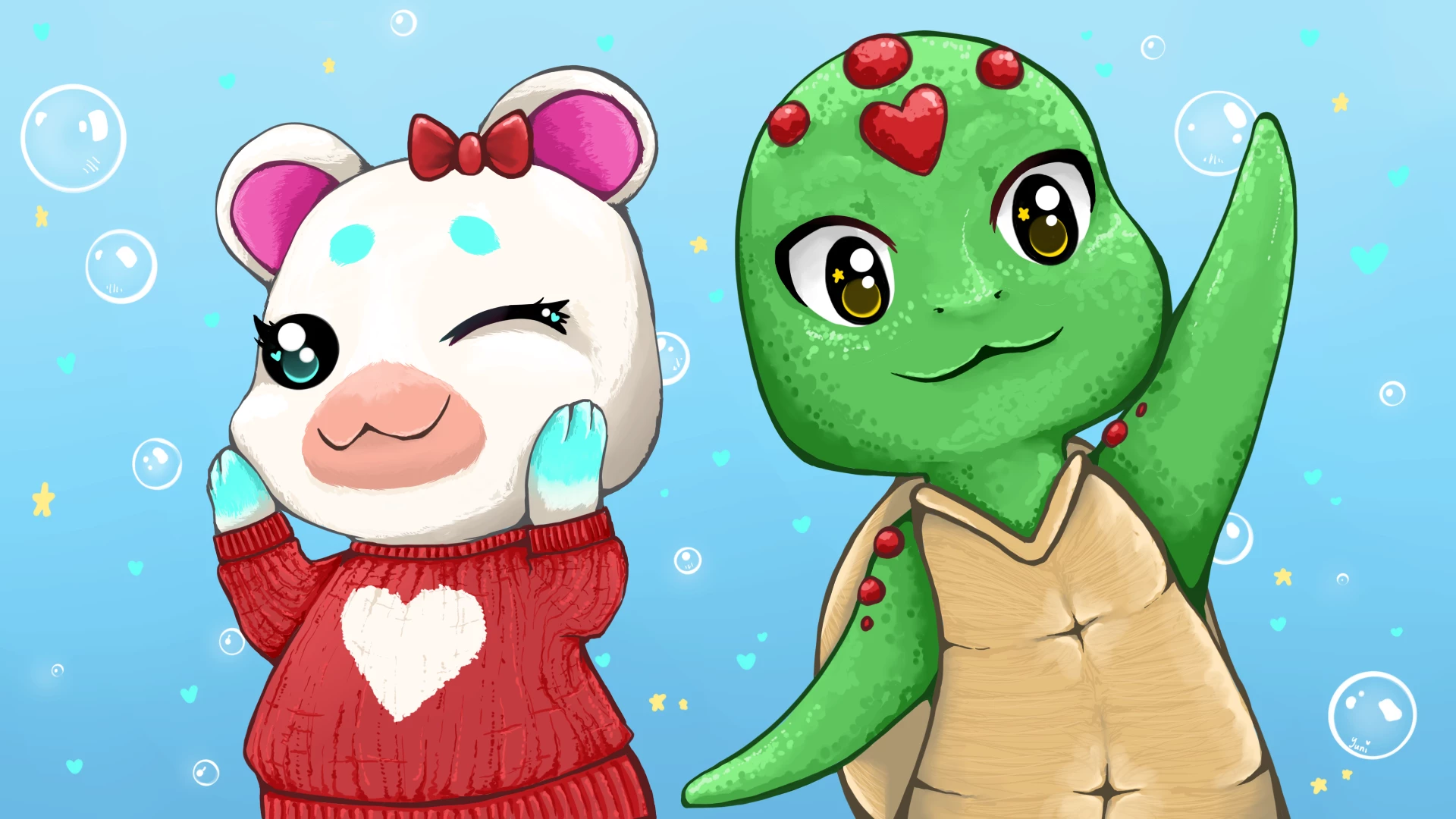 Banner Animal Crossing Emilie und Schildkröte