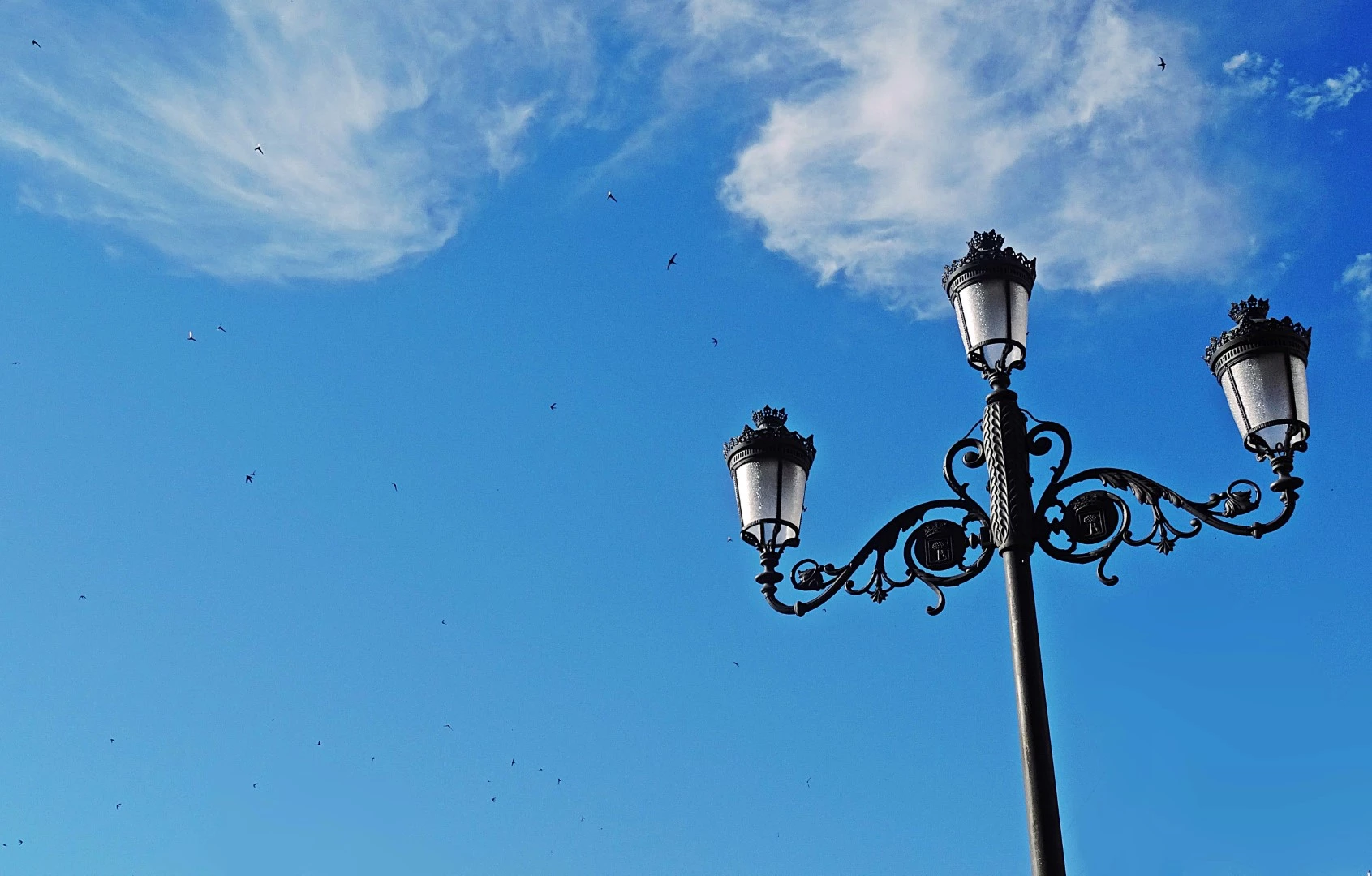 Fotografie einer Laterne vor dem blauen Himmel
